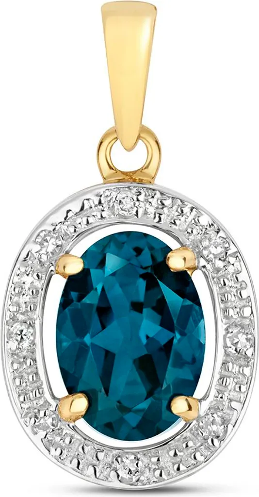 Pendentif Topaze Bleue de Londres et Diamant Brillant H Or 375/1000