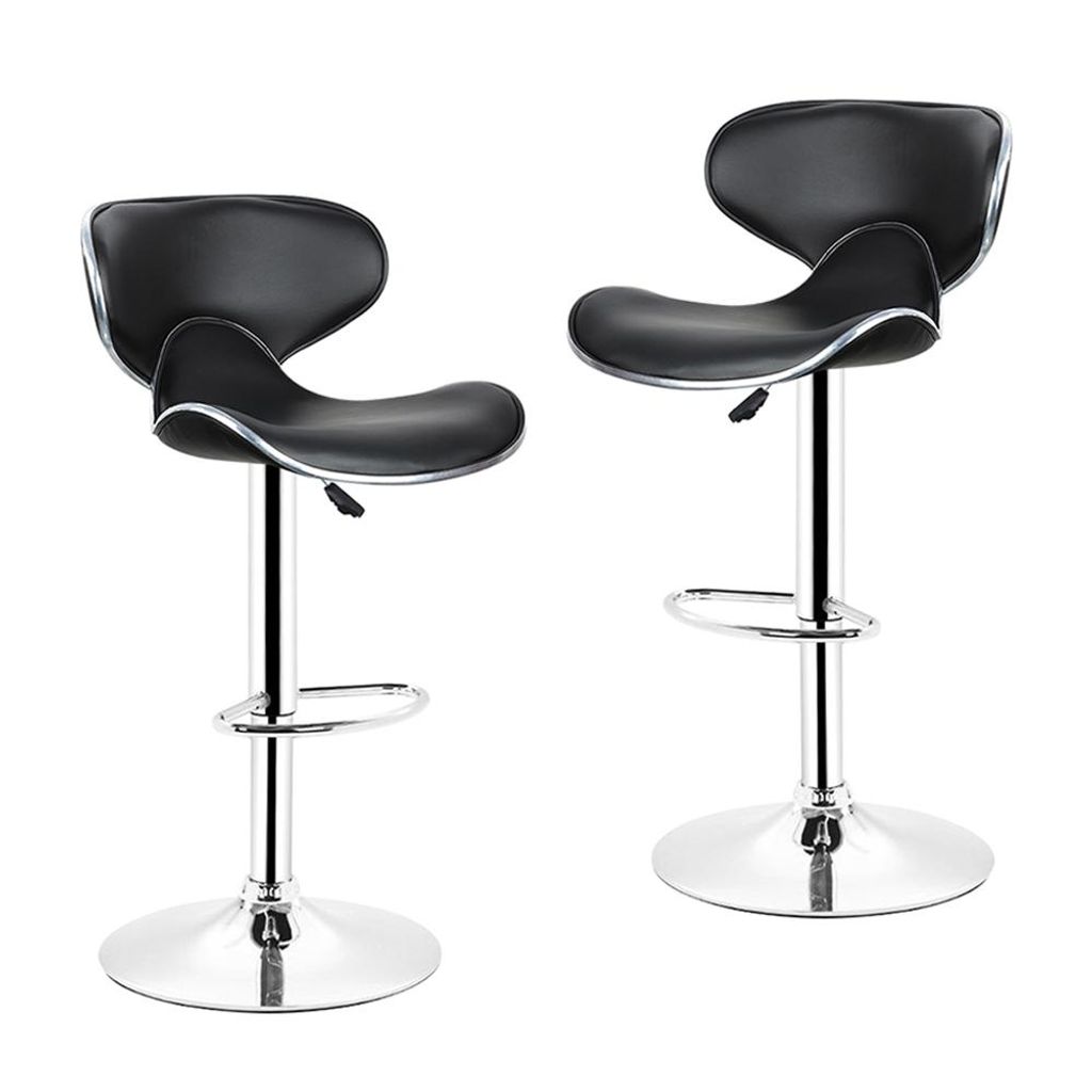 Lot de 2 tabourets de bar noirs avec dossier en similicuir, Image du produit 
