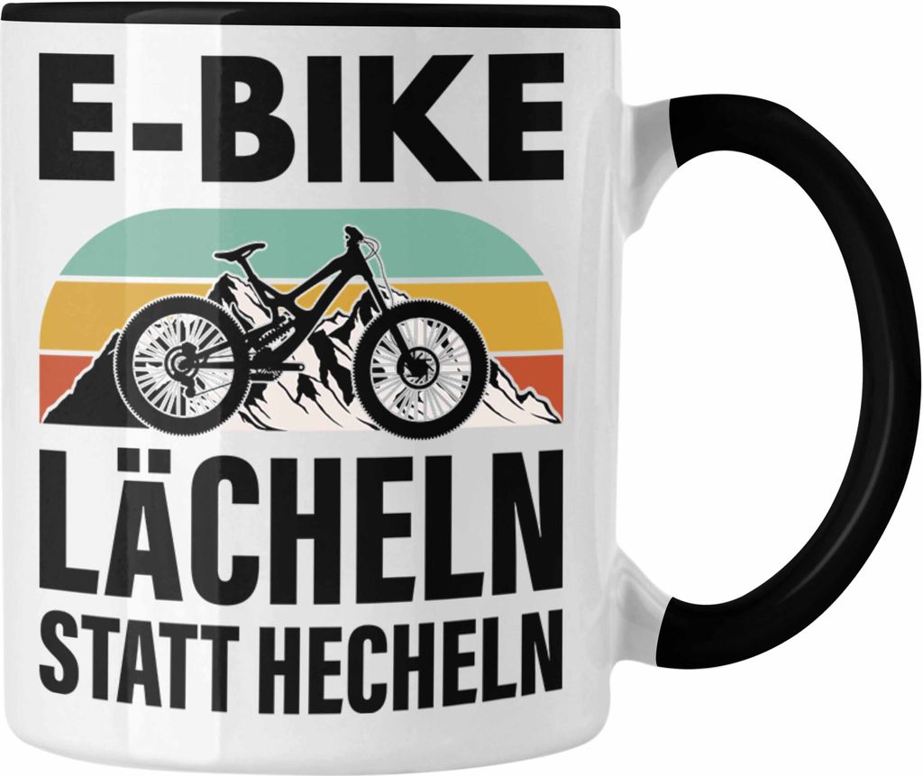 Trendation - Elektrofahrrad E-Bike Tasse mit Spruch Geschenk Ebike Lustige Geschenke Kaffeetasse Rentner (Schwarz)