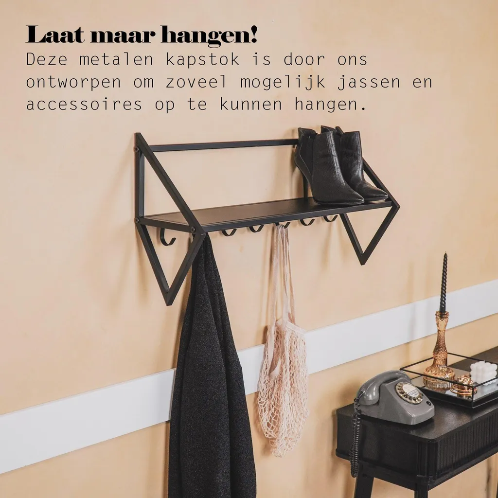 Patère murale design noire de 71,5 cm - Support de rangement mural