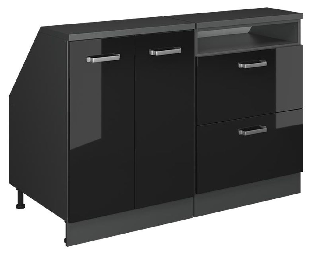 Küchenschrank für Dachschrägen Vicco R-Line Schwarz Hochglanz 120 cm 2er Set Schrankkorpuss 60 cm Tiefe, Model 60443