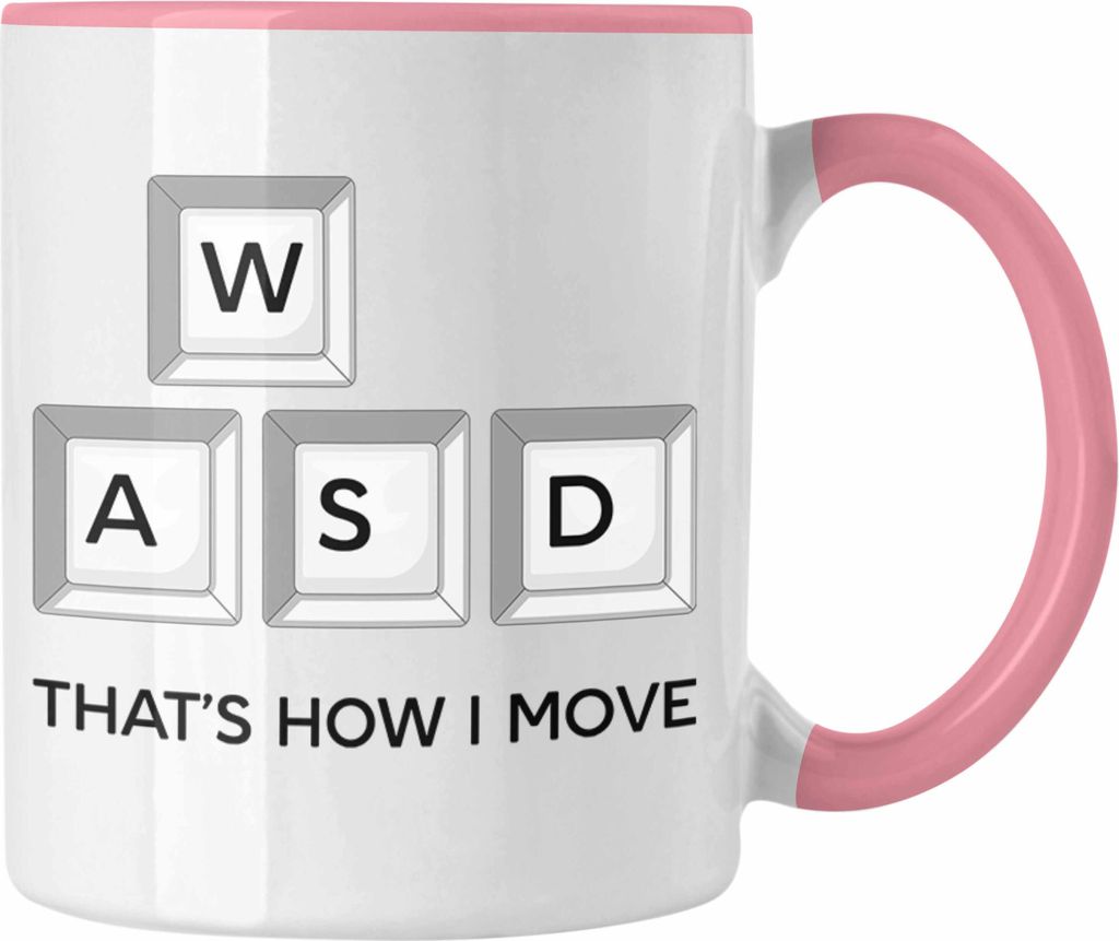 Trendation - Gamer Tasse WASD Geschenk Zocker Jungs Lustiges Dekokissen That's How I Move Gaming PC (Rosa)