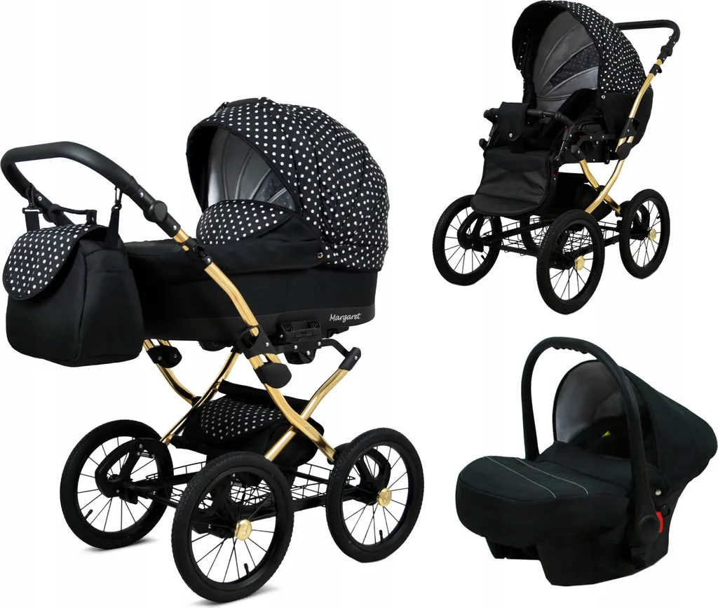 Poussette Margaret GOLD 3 en 1 White Dots Solution Trio sans Stress