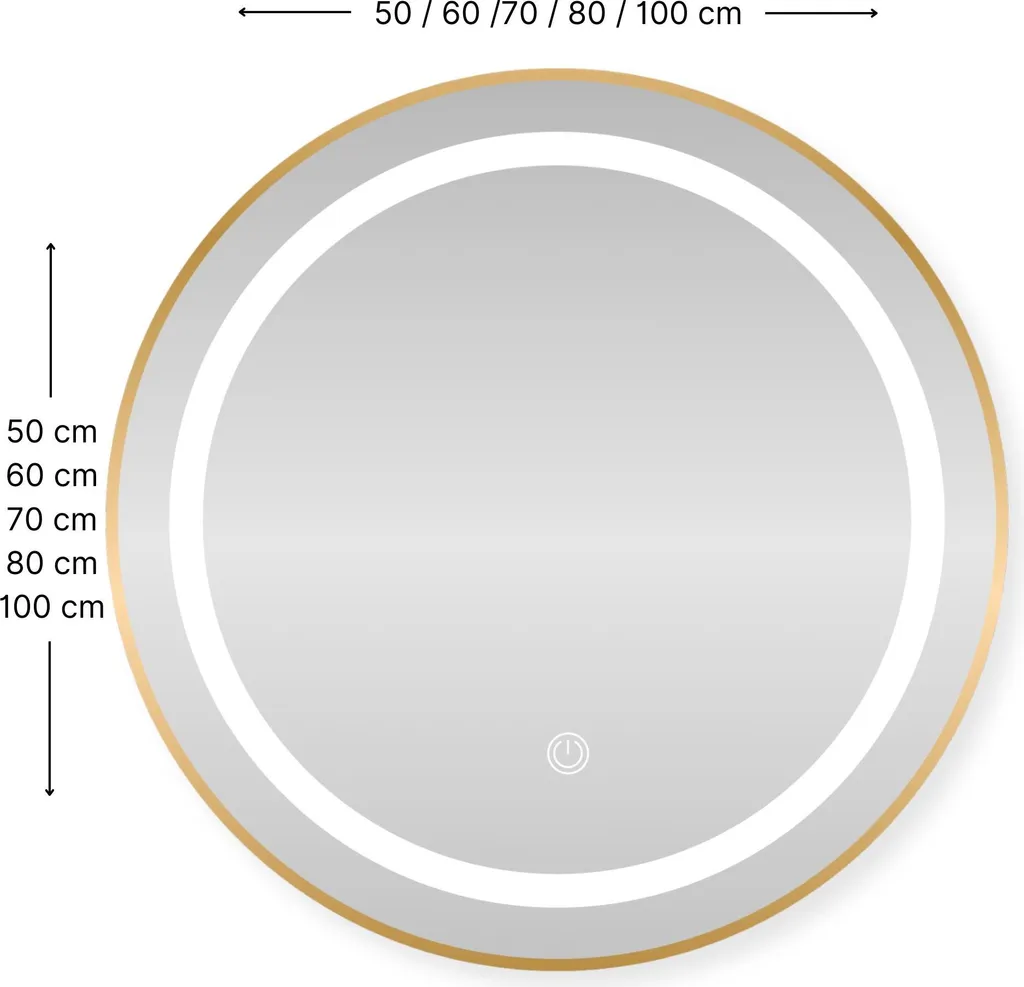 Miroir Mural Rond à LED avec Éclairage Variable 50 cm Cadre en Or - 5