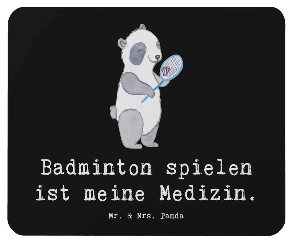 Mr. & Mrs. Panda Mousepad Panda Badminton - Schwarz - Geschenk, spielen, computer mauspad, Mouse Pad, mousematte, pc