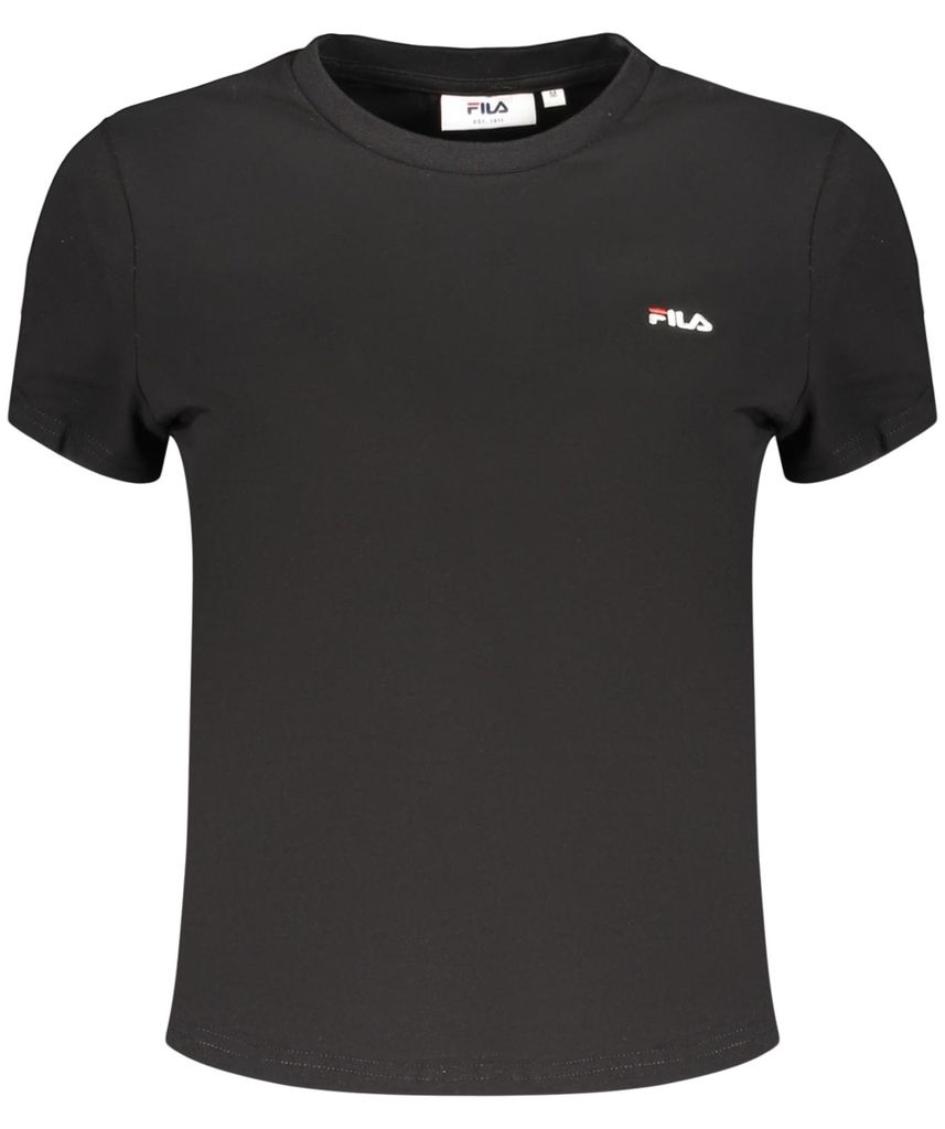 Damen Kurzarm T-Shirt Schwarz Slim Fit mit Stickerei Logo