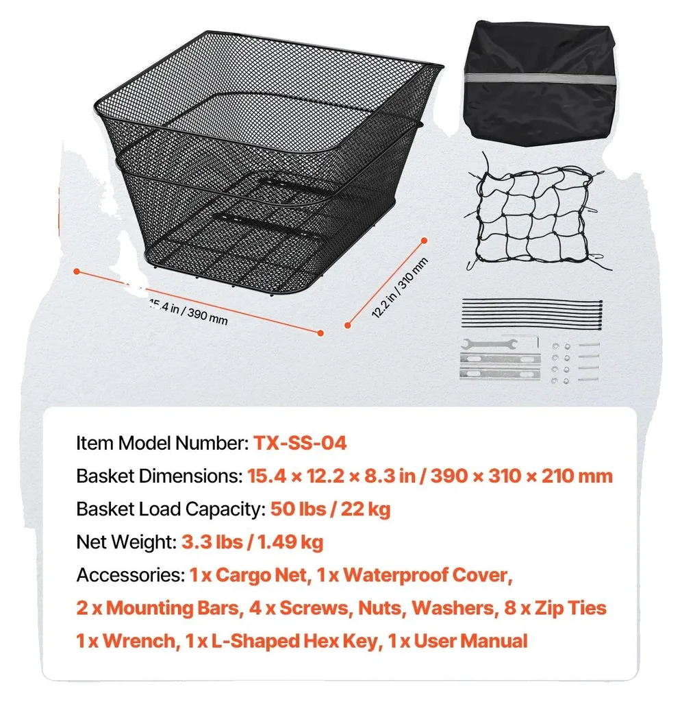 Panier arrière pour vélo en métal robuste de 50 lb avec housse imperméable