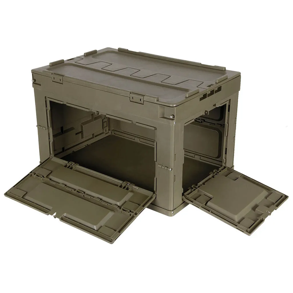 Boîte plastique pliable olive 60L - Bac de rangement robuste empilable