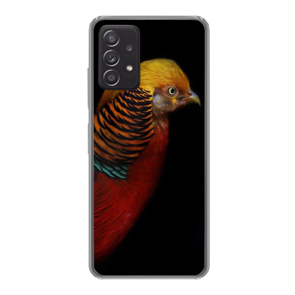 MuchoWow Handyhülle Schutzhülle Hülle für Samsung Galaxy A33 5G Vogel - Federn - Schwarz - Porträt Silikon Softcase Handy Hülle