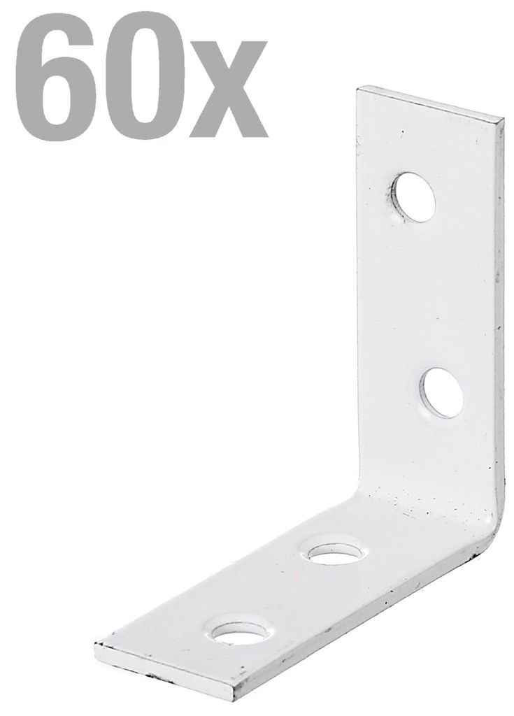 Alberts 60 x Stuhlwinkel 40x40x15mm, weiß, kunststoffbeschichtet, zinkphosphatiert