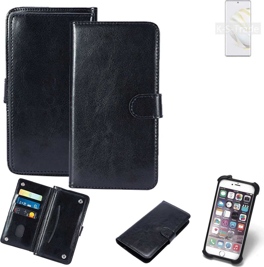 K-S-Trade 360° Hülle kompatibel mit Huawei nova 10 schwarz Kunstleder Case BookCase WalletCase Kunstlederederhülle Handyhülle, Rundumschutz Bumper