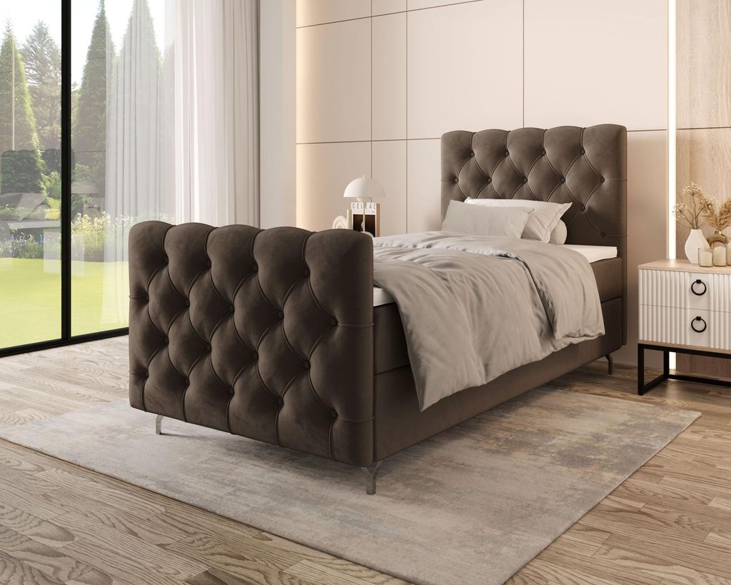 Gepolstertes Boxspringbett 90x200 ADRIA PLUS 2 - braun
