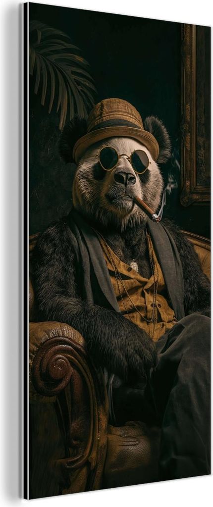 MuchoWow Wanddekoration Metall Metallbild Wandkunst 40x80 cm Panda - Hut - Brille - Anzug MuchoWow Aluminium Gemälde - Wanddekoration - Industrial