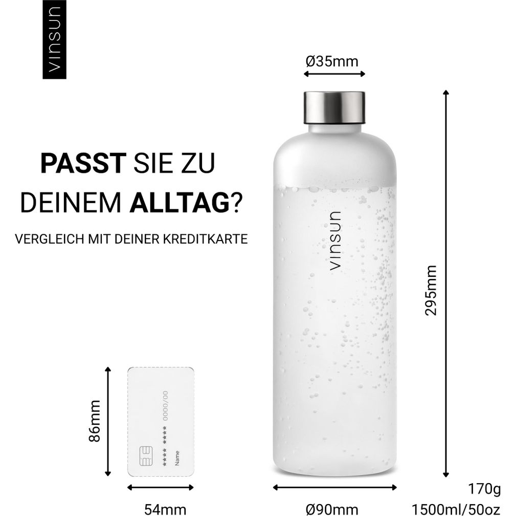 Trinkflasche 1,5L Sport Wasser Flasche grau Vinsun