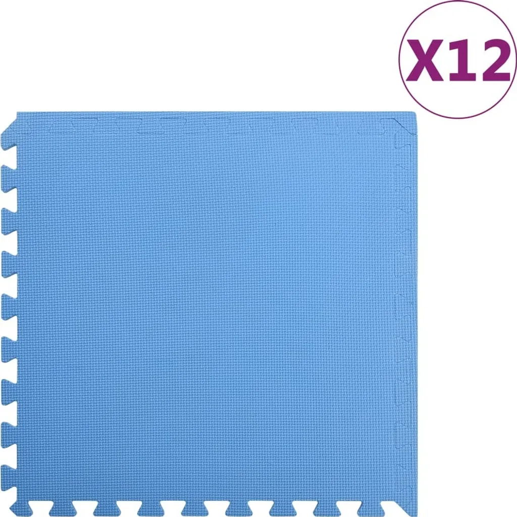 Tapis de sol pour sport ou jeux en mousse EVA bleu 4,32 m² avec 12 plaques