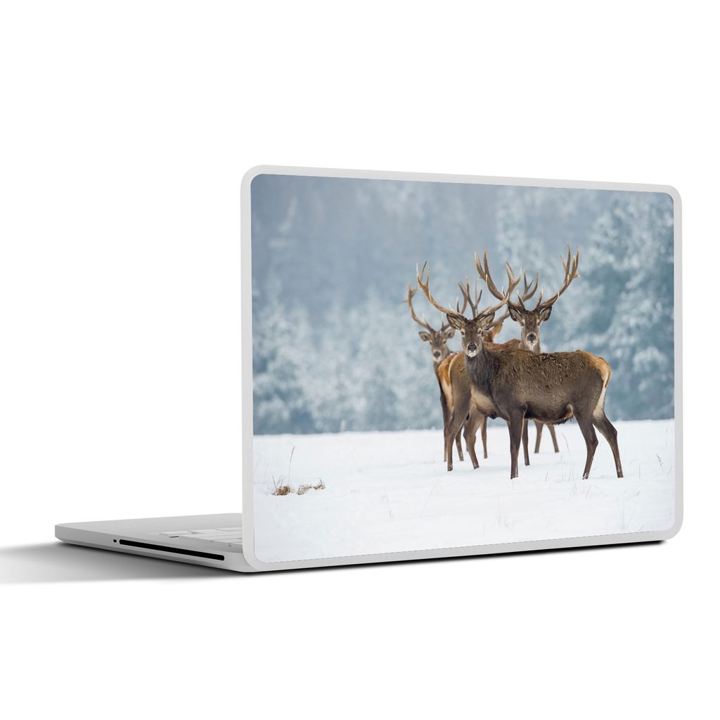 MuchoWow Laptop Aufkleber Sticker Cover Hirsche - Tiere - Schnee - Winter - Landschaft - Natur 25x18 cm - Laptop-Deko