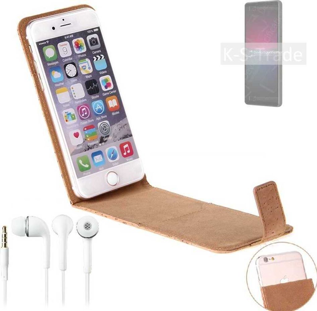 K-S-Trade Schutzhülle mit Kopfhörer kompatibel mit Sony Xperia 10 IV Handyhülle Cover Kork Tasche Flipstyle Case