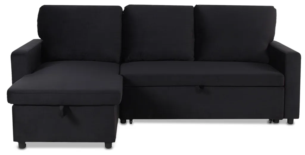 Canapé d'angle convertible réversible en velours noir modèle Baleares - 4