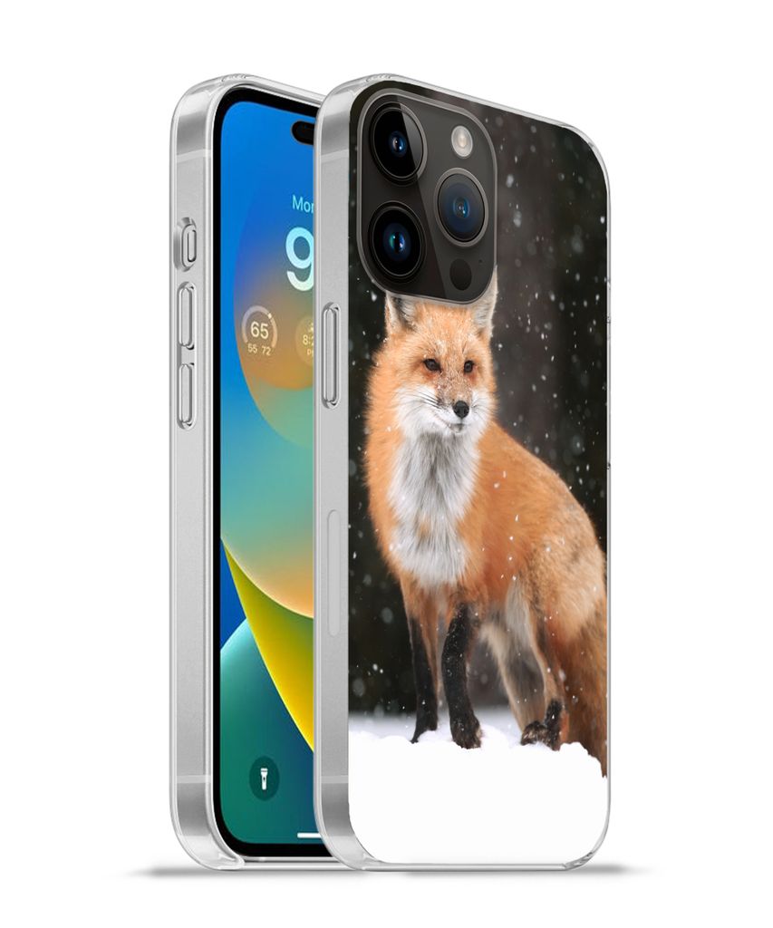 MuchoWow Handyhülle Schutzhülle Hülle für Apple iPhone 14 Pro Max Fuchs - Schnee - Winter Silikon Softcase Handy Hülle - Hardcover