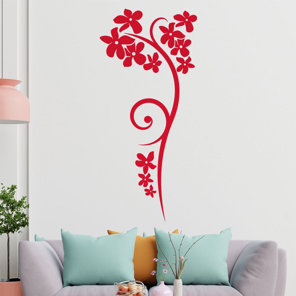 Blumen - Linien Wandtattoo in 6 Größen - Wandaufkleber Wall Sticker - Dekoration, Küche, Wohnzimmer, Schlafzimmer, Badezimmer
