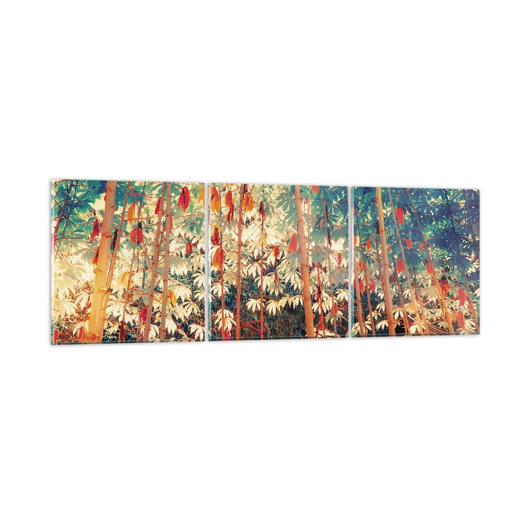 Bilder auf glas - 3 Teile - Pflanzen tropisch orange - 150x50cm - Glasbilder - Wandbilder - Bilder - zum Aufhängen bereit - Wanddekoration aus Gla...
