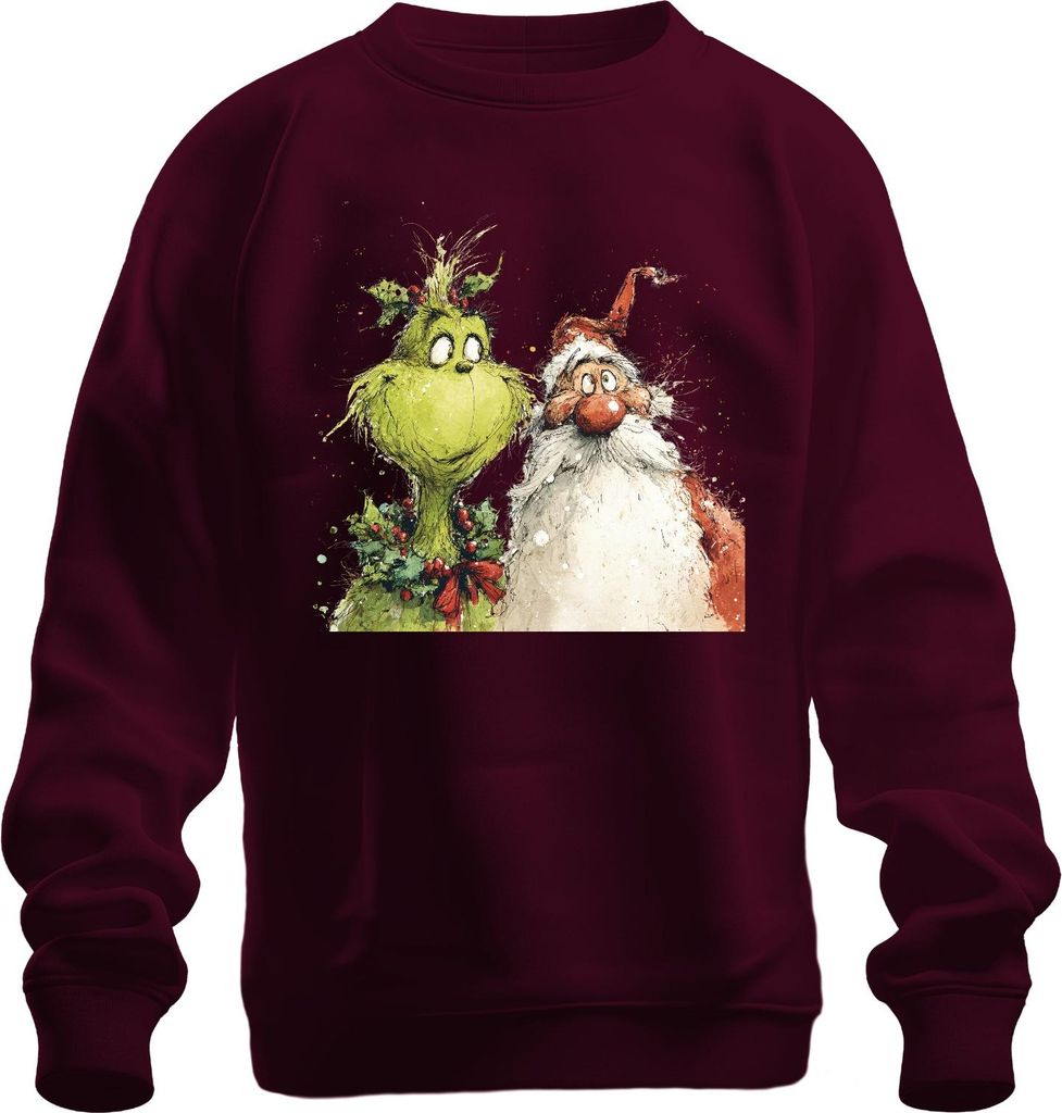 Grinch Weihnachtsmann lustig Weihnachten Geschenk Bart Retro Uni Sweatshirt Pullover, Burgundy, M