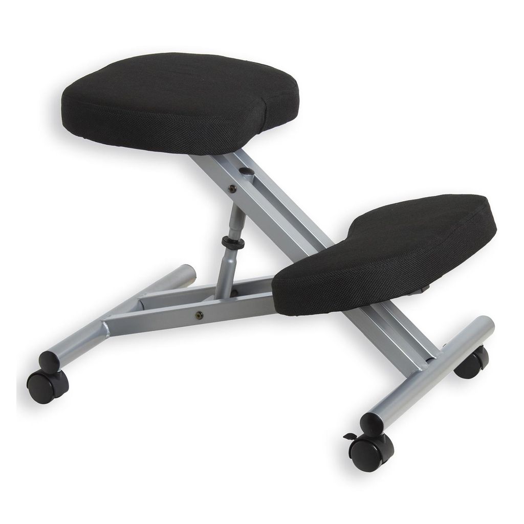 Kniestuhl Kniehocker Sitzhocker Bürohocker Gesundheitsstuhl ROBERT in schwarz/alufarben, höhenverstellbar, bequem gepolstert, rollbar