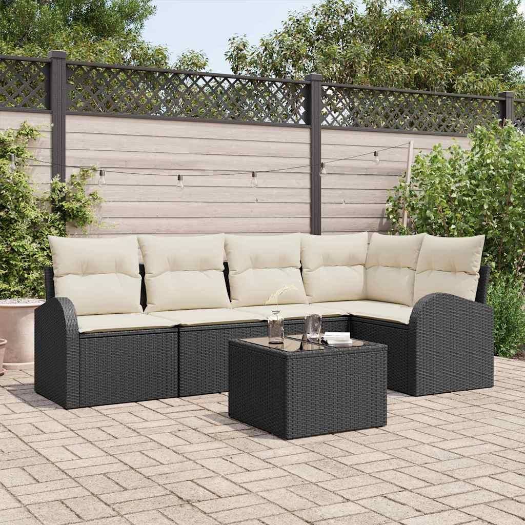 Maison Exclusive - Gartensofa-set mit Kissen 6 pcs Schwarz und Weiß Poly-Rattan