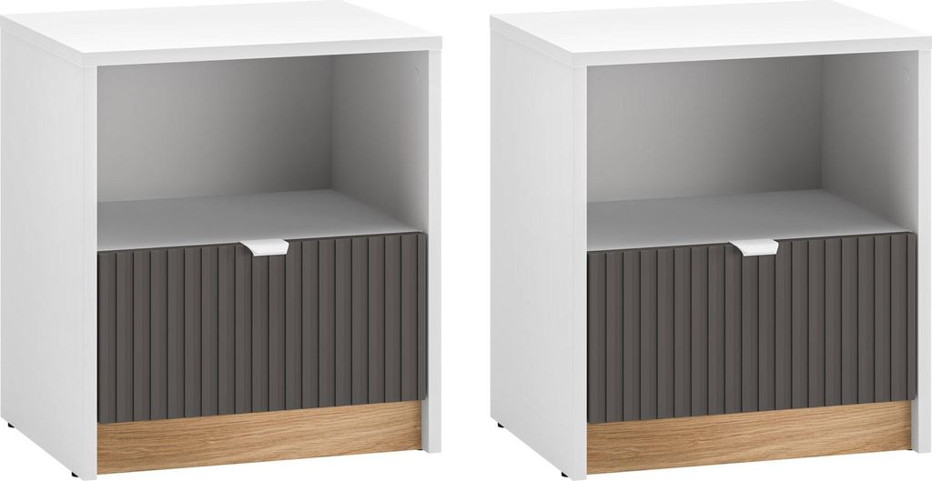 2er-Set Nachtkonsole Torino Nachtschrank 43x34x48cm weiß Eiche Castello graphit mit Schublade