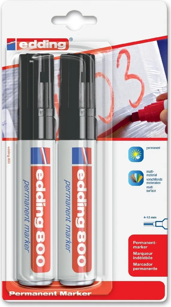 Set 12 Marcatori Permanenti Neri 800 Punta XL 4-12mm per Logistica - 1
