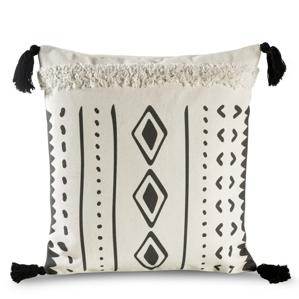 Eurofirany Kissenbezug mit Quasten Geometrisch Design grau creme 45 cm x 45 cm