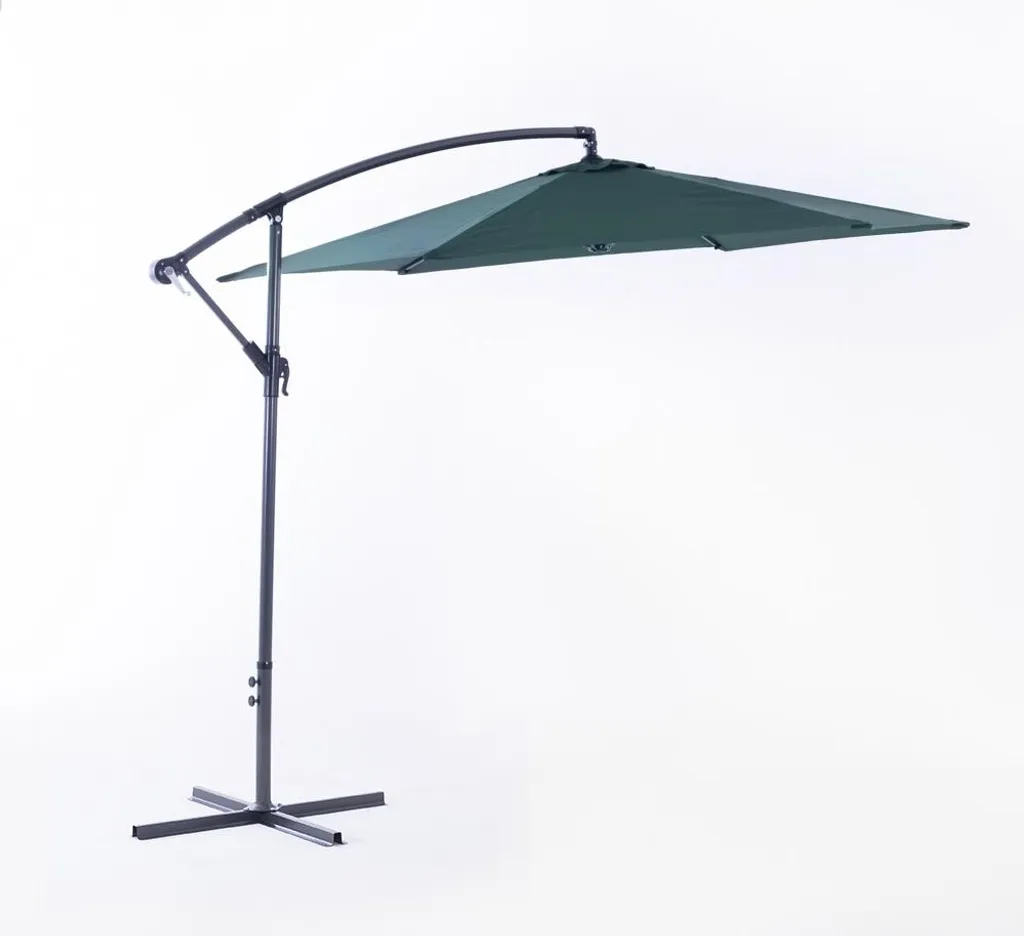 Grand parasol de jardin hexagonal Ø290 cm vert avec mât excentré