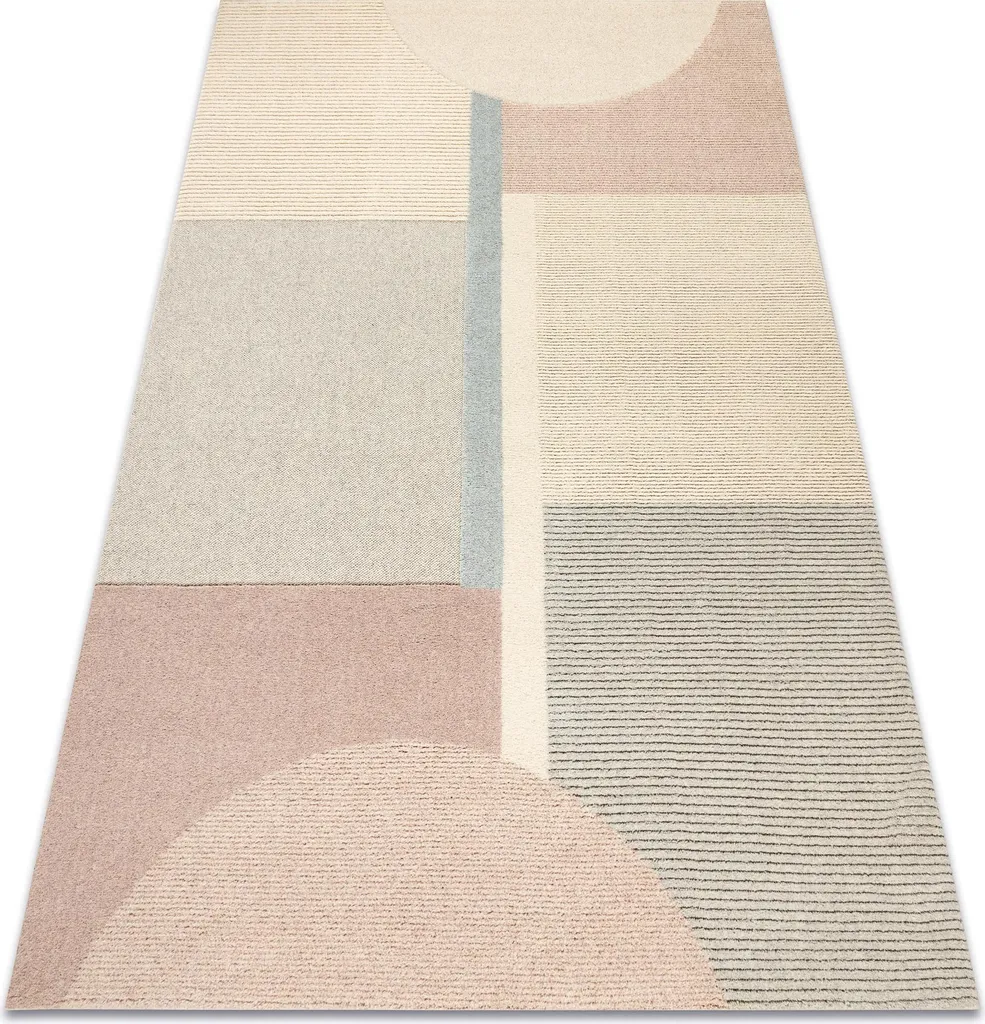Tapis de salon géométrique en laine beige et crème - Design Loft 120x170