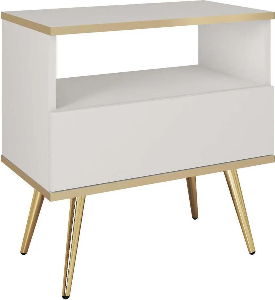 Table de Nuit Design Oro pour Chambre de Luxe - Finition Blanc et Or