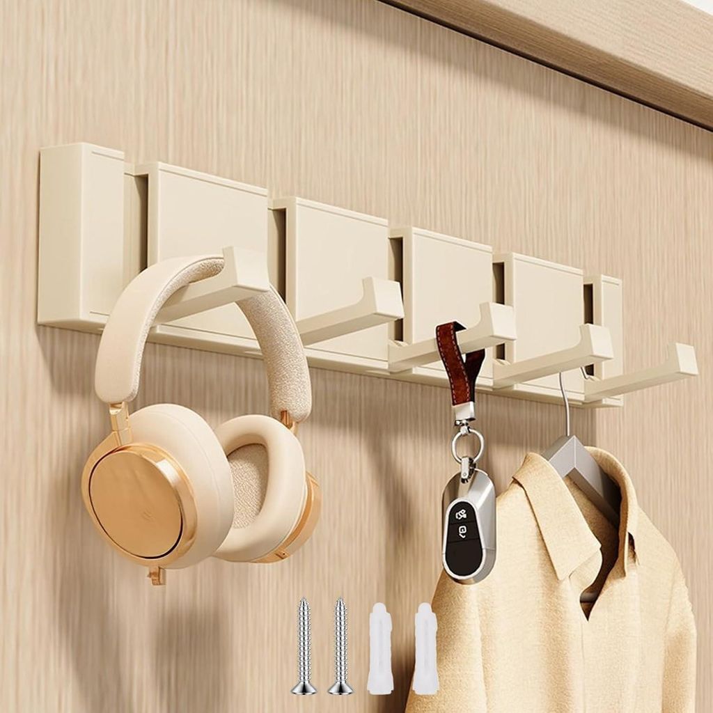 Moderne, einziehbare Wandhaken, 5 cremeweiße Haken, für Badezimmer oder Eingangsbereich