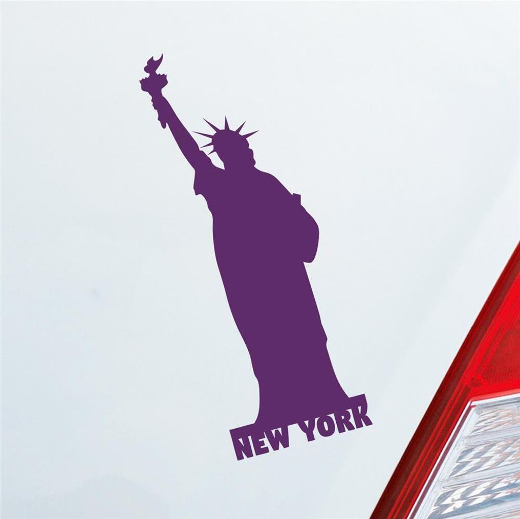 Auto Aufkleber Freiheitsstatue New York Statue of Liberty Car 7x19 cm Lila Sticker Heckscheibenaufkleber