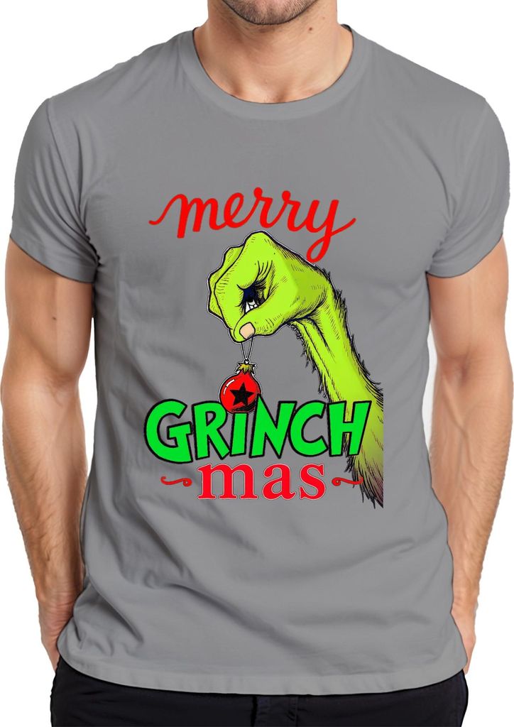 merry GRINCH mas Weihnachtsgrinch Lustig Weihnachtskugel Geschenk Herren T-Shirt, Grau, XXL