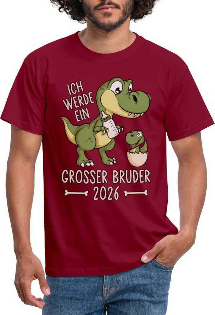 Spreadshirt Großer Bruder 2026 Ei Baby Dino Dinosaurier Männer T-Shirt, L, Ziegelrot