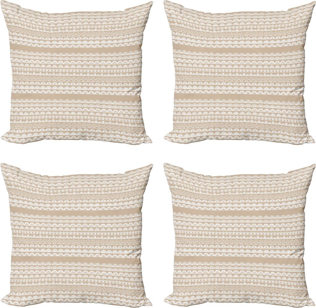 ABAKUHAUS Tan und Weiß Kissenbezug Set (4 Stück), Antike Borders, Moderner Doppelseitiger Digitaldruck, 50 cm x 50 cm, Tan Weiß