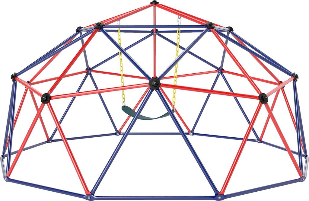 COSTWAY Kletterkuppel mit Schaukel, Ø 305cm Klettergerüst Outdoor groß, Kinder Spielplatz bis 363kg für Kinder von 3 -12 Jahren Blau Rot