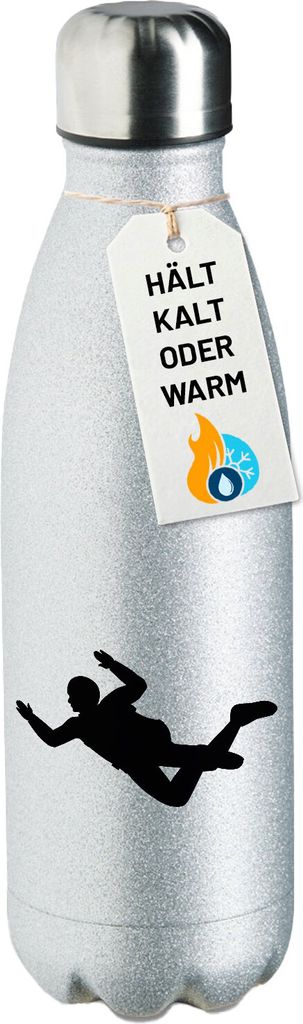 Huuraa Trinkflasche Skydiving Silhouette 500ml Silver Edelstahl Wasserflasche Trinkflasche Geschenkidee