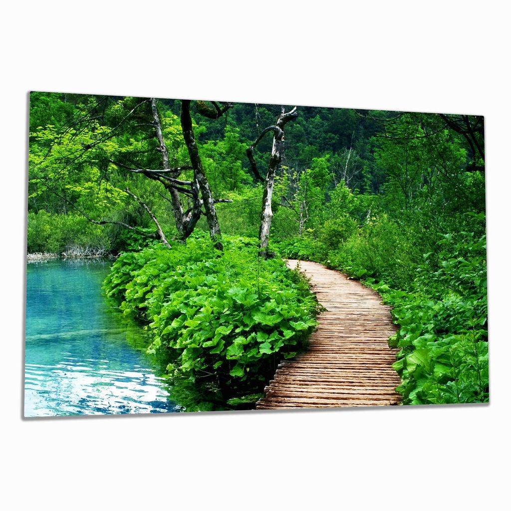 Wallario Herdabdeckplatte aus Glas, Größe 80 x 52 cm 1-teilig, Motiv Holzweg im Wald