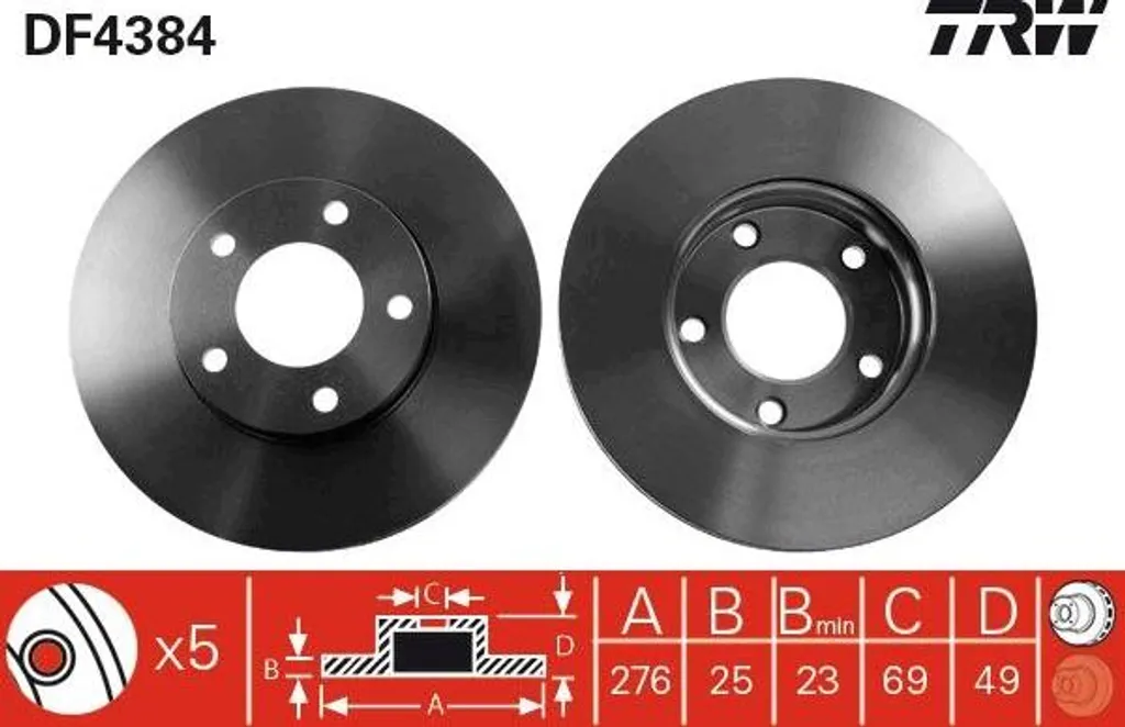 Disque de frein de remplacement TRW DF4384 idéal pour Mazda 3 Berline