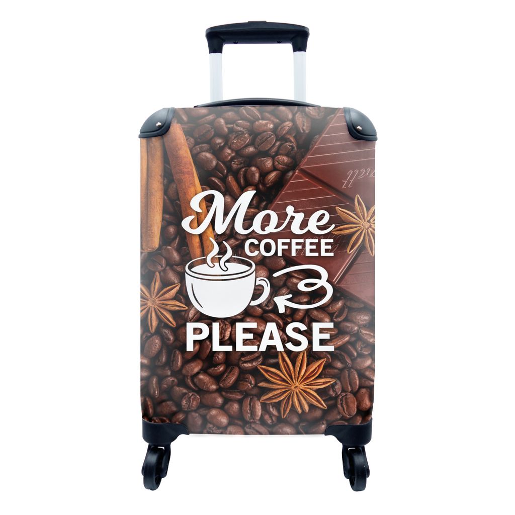 MuchoWow Koffer Handgepäck Trolley Rollkoffer Kleine Reisekoffer mit 4 Rollen - Zitate - Sprichwörter - Kaffee - Mehr Kaffee bitte - Cabin Size...