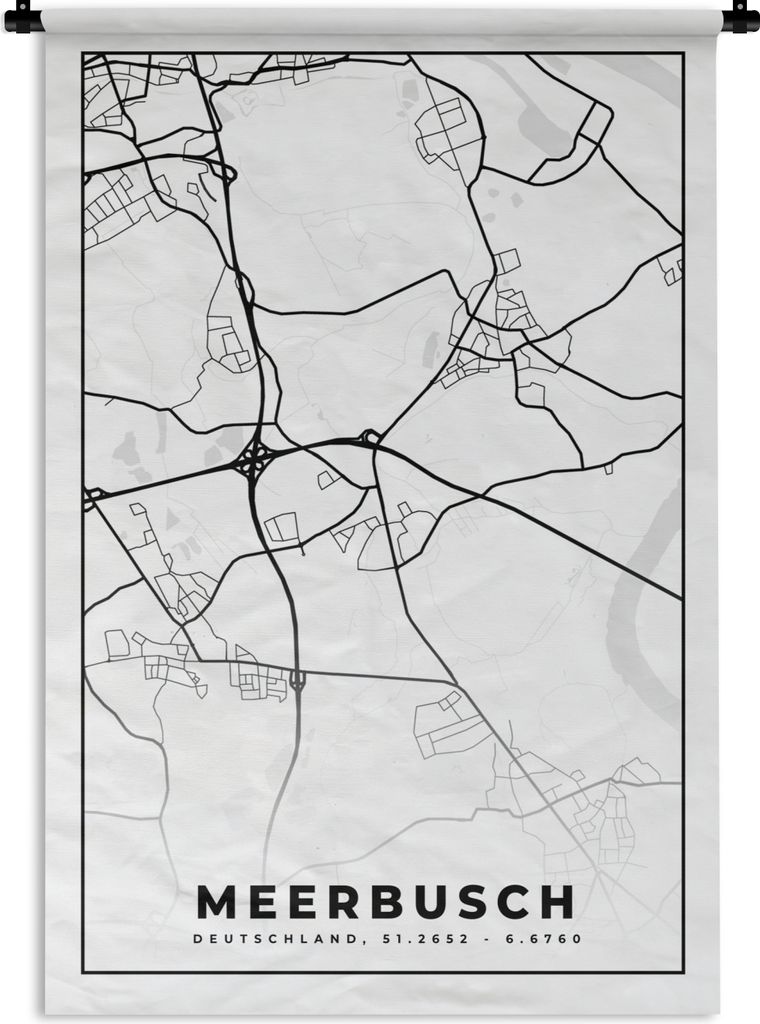 MuchoWow Wandteppich Wandbehang Meerbusch - Karte - Stadtplan 90x135 cm Tapisserie Dekoration Wandtuch - Baumwolle - Wandskulptur