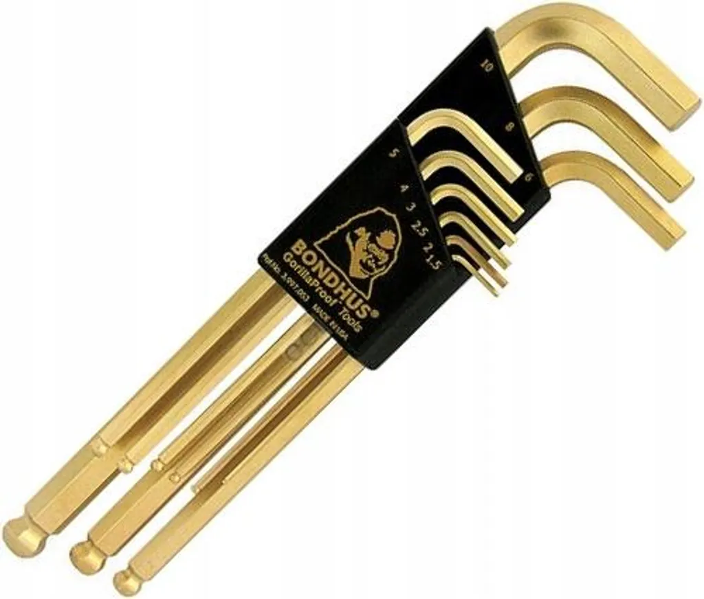Jeu de 9 clés Allen Bondhus 1.5-10mm longues à tête sphérique dorées