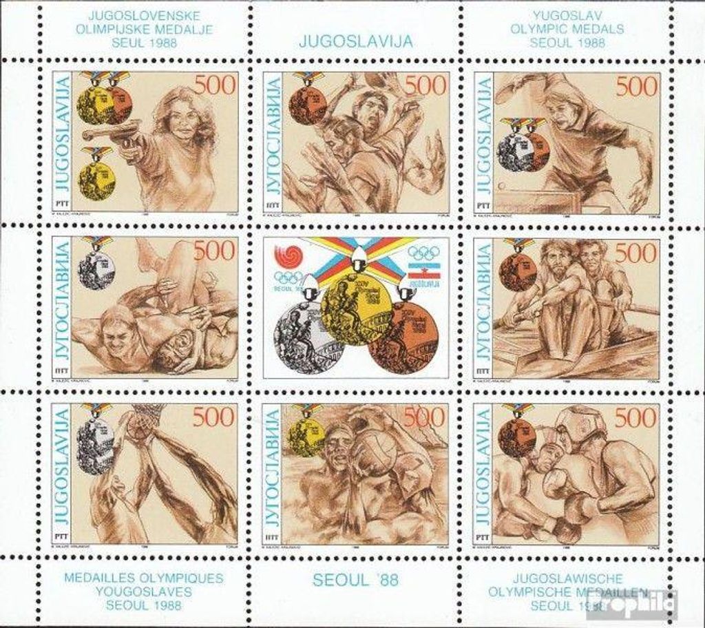 Briefmarken Jugoslawien 1988 Mi 2318-2325 Kleinbogen Produktbild 