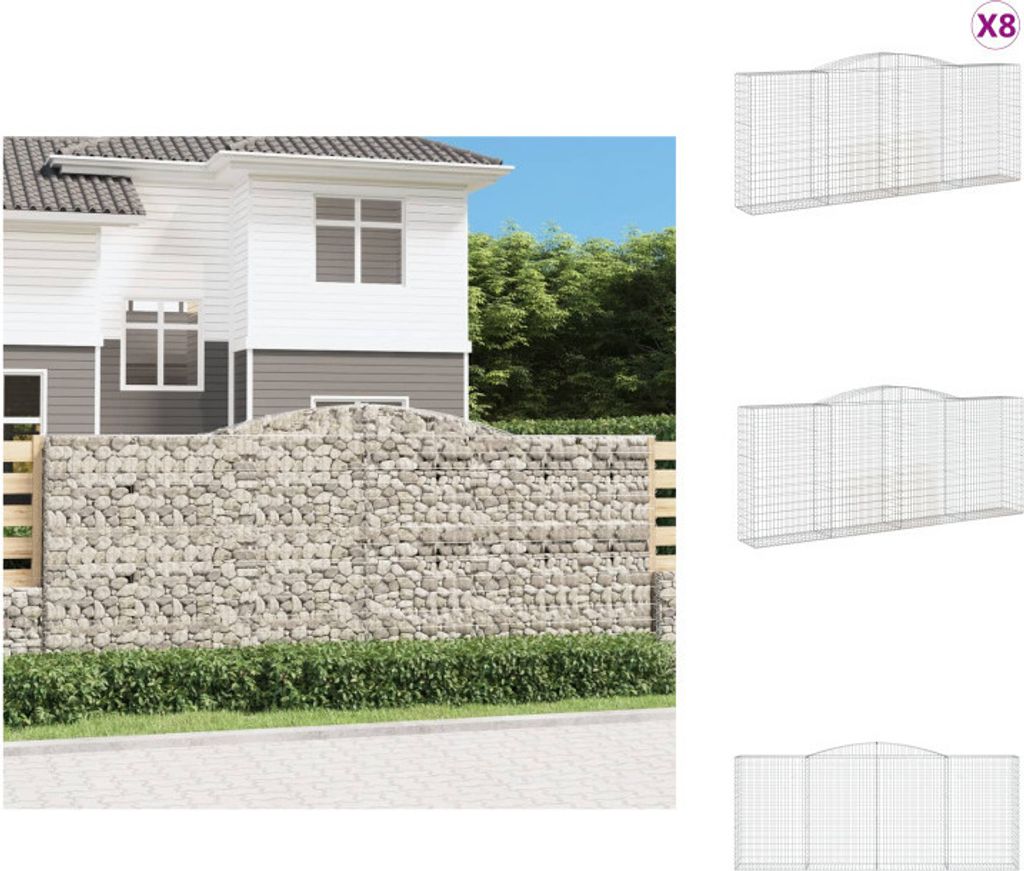 vidaXL Gabionen mit Hochbogen 8 Stk. 400x50x160/180cm Verzinktes Eisen - Blumentöpfe & Pflanzgefäße