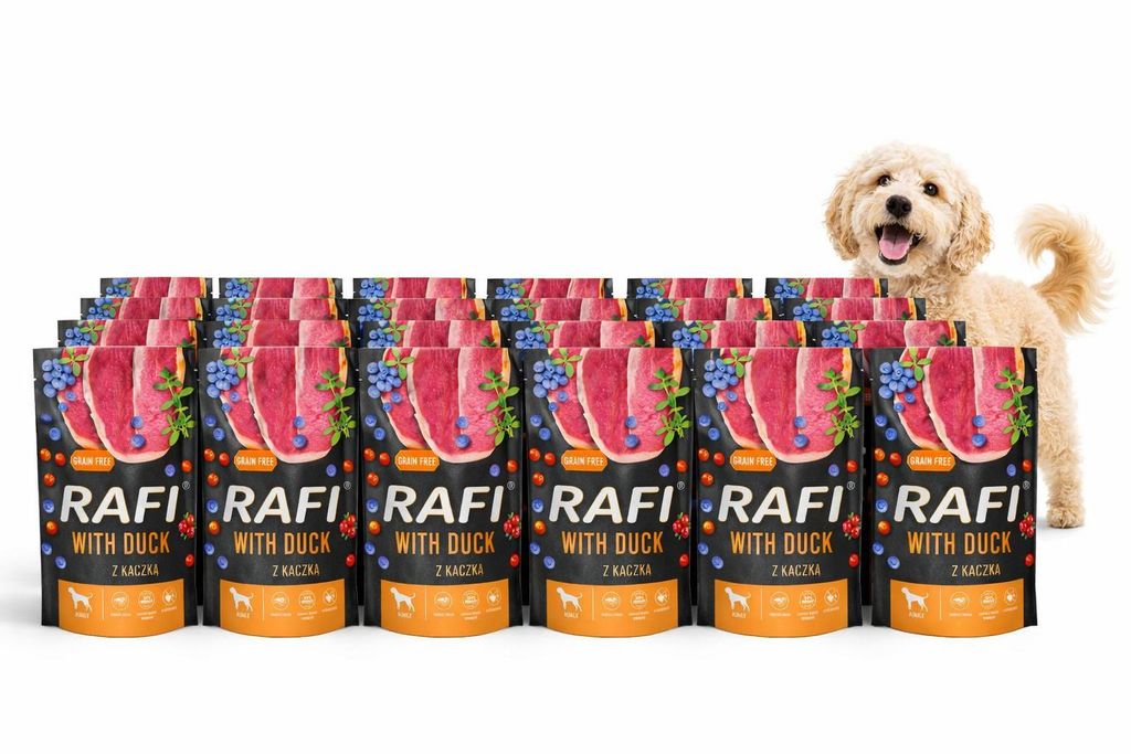 RAFI Nassfutter für Hunde mit Ente, Beutel 24x500 g, Set aus 24 Beuteln, ENTE, | Hundefutter Hunde-Nassfutter