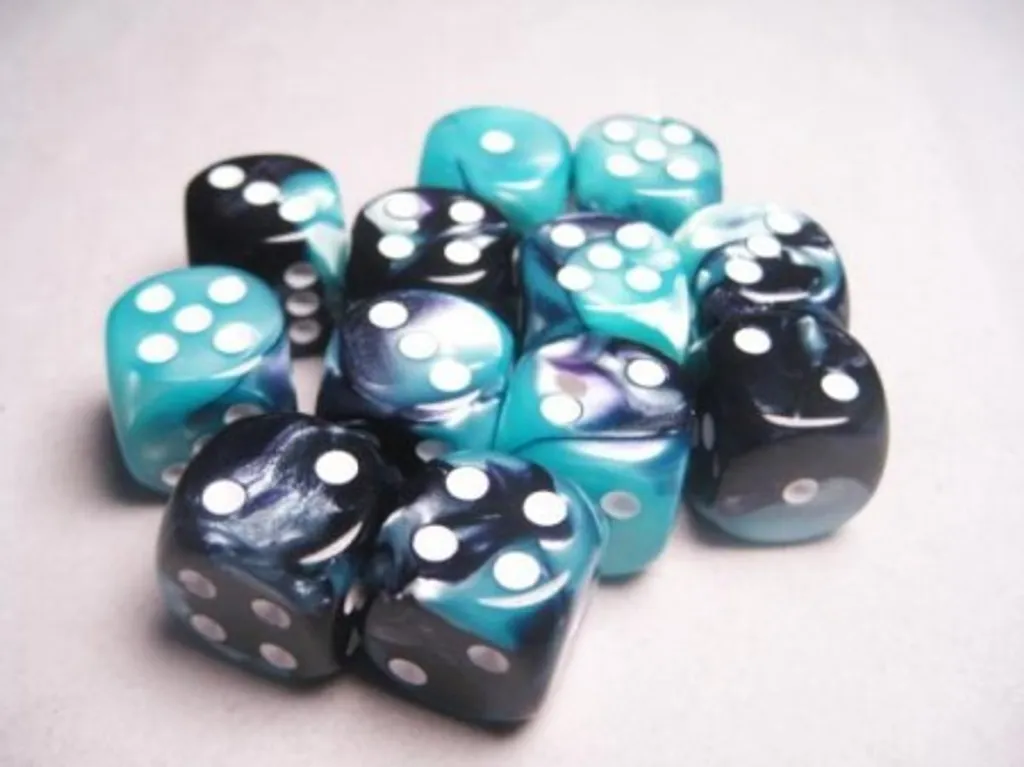 Bloc de 12 Dés à Jouer d6 16mm Gemini Noir et Blanc - Accessoires Jeux JdR